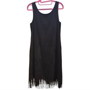 Harlow Black Fringe Dress Vintage Gatsby Flapper Midi Dress